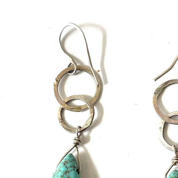 925 Sterling Silver Turquoise Dangle Drop Earrings Earthy Natural Boho Preppy - Picture 4 of 5
